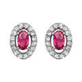 Boucles d'oreille sur Artemare : Boucles d'oreilles en argent rhodi&eacute; collection joaillerie oxyde ovale fuchsia cercl&eacute; d'oxydes blancs sertis et fermoir poussette