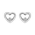 Boucles d'oreille sur Artemare : Boucles d'oreilles en argent rhodi&eacute; coeur ajour&eacute; avec oxyde blancs en forme de fleur et fermoir poussette