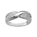 Bague en argent rhodi&eacute; ruban pav&eacute; d'xydes blancs sertis avec un tour