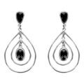 Boucles d'oreille sur Artemare : Boucles d'oreilles pendantes en argent rhodi&eacute; gouttes suspendues avec oxydes noirs et fermoir poussette