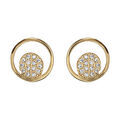 Boucles d'oreille sur Artemare : Boucles d'oreilles en plaqu&eacute; or anneau avec rond pav&eacute; d'oxydes blancs sertis et fermoir poussette