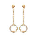 Boucles d'oreille sur Artemare : Boucles d'oreilles pendantes en plaqu&eacute; or cha&icirc;nette avec anneau orn&eacute; d'oxydes blancs et fermoir poussette