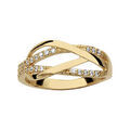Bagues sur Artemare : Bague en plaqu&eacute; or collection joaillerie 4 brins crois&eacute;s dont 2 lisses et 2 orn&eacute;s d'oxydes blancs sertis