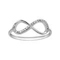 Bague en argent rhodi&eacute; forme infini avec rail d'oxydes blancs sur la moiti&eacute;