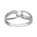 Bague solitaire en argent rhodi&eacute; 2 boucles coll&eacute;es avec moiti&eacute;s en oxydes blancs sertis et 1 oxyde blanc au centre 5 X 5mm Artemare