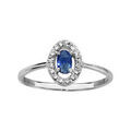Bague en argent rhodi&eacute; collection joaillerie oxyde ovale bleu avec entourage d'oxydes blancs sertis Artemare