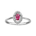 Bague en argent rhodi&eacute; collection joaillerie oxyde ovale fuchsia avec entourage d'oxydes blancs sertis
