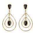 Boucles d'oreille sur Artemare : Boucles d'oreilles pendantes en plaqu&eacute; or goutte oxyde noir suspendue avec fils lisses et fermoir poussette