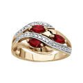Bague en plaqu&eacute; or collection joaillerie 3 navettes en oxydes rouges et rails d'oxydes blancs sertis Artemare