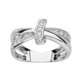 Bague en argent rhodi&eacute; 2 brins crois&eacute;s dont 1 en oxydes blancs sertis et reli&eacute;s par un noeud en oxydes blancs