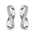 Boucles d'oreilles demi-cr&eacute;oles en argent rhodi&eacute; infini avec 1 partie d'oxydes blancs sertis et fermoir poussette