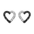 Boucles d'oreille sur Artemare : Boucles d'oreilles en argent rhodi&eacute; coeur &eacute;vid&eacute; avec oxydes blancs et noirs et fermoir poussette
