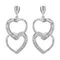 Boucles d'oreille sur Artemare : Boucles d'oreilles pendantes en argent rhodi&eacute; 2 coeurs suspendus entrem&ecirc;l&eacute;s et fermoir poussette