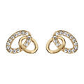 Boucles d'oreilles en plaqu&eacute; or anneaux entrem&ecirc;l&eacute;s lisse et avec oxydes blancs sertis et fermoir poussette