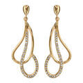 Boucles d'oreille sur Artemare : Boucles d'oreilles pendantes en plaqu&eacute; or gouttes suspendues &eacute;vid&eacute;es et crois&eacute;es avec oxydes blancs sertis et fermoir poussette