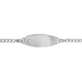 Gourmettes sur Artemare : Gourmette pour b&eacute;b&eacute; en argent rhodi&eacute; maille serr&eacute;e avec plaque ovale et diamantage &eacute;toil&eacute; dans les coins - largeur 2mm et longueur 13cm + 2cm de rallonge