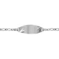 Gourmettes sur Artemare : Gourmette pour b&eacute;b&eacute; en argent rhodi&eacute; maille 1+1 avec plaque ovale et diamantage &eacute;toil&eacute; dans les coins - largeur 2mm et longueur 13cm + 2cm de rallonge