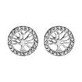 Boucles d'oreille sur Artemare : Boucles d'oreilles en argent rhodi&eacute; rond orn&eacute; d'oxydes blancs sertis avec arbre de vie &agrave; l'int&eacute;rieur et fermoir poussette
