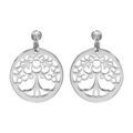 Boucles d'oreille sur Artemare : Boucles d'oreilles pendantes en argent rhodi&eacute; cercle suspendu avec arbre de vie d&eacute;coup&eacute; &agrave; l'int&eacute;rieur et fermoir poussette