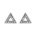 Boucles d'oreilles en argent rhodi&eacute; triangle &eacute;vid&eacute; en oxydes blancs sertis et fermoir poussette