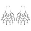 Boucles d'oreille sur Artemare : Cr&eacute;oles ethniques en argent rhodi&eacute; avec pampilles boules et ronds martel&eacute;s - diam&egrave;tre anneaux 25mm