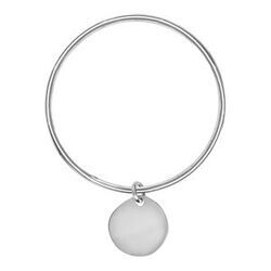 Bracelet jonc en argent massif largeur 3mm et diam&egrave;tre 62mm avec galet coulissant &agrave; graver