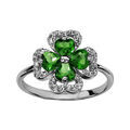 Bagues sur Artemare : Bague en argent rhodi&eacute; collection joaillerie tr&egrave;fle &agrave; 4 feuilles en oxydes verts et contours en oxydes blancs sertis