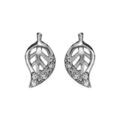 Boucles d'oreille sur Artemare : Boucles d'oreilles en argent rhodi&eacute; feuille ajour&eacute;e bord orn&eacute; d'oxydes blancs sertis et fermoir poussette