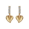 Boucles d'oreilles pendantes en plaqu&eacute; or coeur lisse suspendu sur barrette orn&eacute;e d'oxydes blancs et fermoir poussette