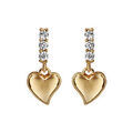 Boucles d'oreille sur Artemare : Boucles d'oreilles pendantes en plaqu&eacute; or coeur lisse suspendu sur barrette orn&eacute;e d'oxydes blancs et fermoir poussette
