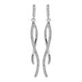 Boucles d'oreilles pendantes en argent rhodi&eacute; vague avec oxydes blancs sertis et fermoir poussette