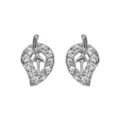 Boucles d'oreille sur Artemare : Boucles d'oreilles en argent rhodi&eacute; feuille avec contour en oxydes blancs sertis et fermoir poussette