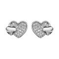 Boucles d'oreille sur Artemare : Boucles d'oreilles en argent rhodi&eacute; 1 coeur pav&eacute; d'oxydes blancs avec un plus petit et lisse par-dessus et fermoir poussette