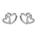Boucles d'oreille sur Artemare : Boucles d'oreilles en argent rhodi&eacute; 2 coeurs crois&eacute;s avec oxydes blancs et fermoir poussette
