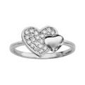 Bagues sur Artemare : Bague en argent rhodi&eacute; 2 coeurs dont 1 pav&eacute; d'oxydes blancs et l'autre lisse