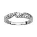 Bague en argent rhodi&eacute; oxyde rond blanc au centre et 2 rangs d'oxydes blancs et brins lisses en forme de vague qui se rejoignent au centre Artemare