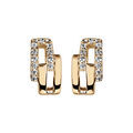 Boucles d'oreilles en plaqu&eacute; or rectangles imbriqu&eacute;s dont 1 orn&eacute; d'oxydes blancs sertis et fermoir poussette