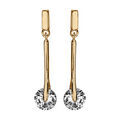 Boucles d'oreilles pendantes en plaqu&eacute; or baguette suspendue avec oxyde rond blanc et fermoir poussette Artemare