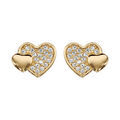 Boucles d'oreille sur Artemare : Boucles d'oreilles en plaqu&eacute; or c?ur pav&eacute; d'oxydes blancs et petit c?ur lisse et fermoir poussette