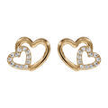 Boucles d'oreille sur Artemare : Boucles d'oreilles en plaqu&eacute; or coeurs crois&eacute;s, 1 petit orn&eacute; d'oxydes blancs et l'autre lisse et fermoir poussette