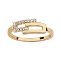 Bague en plaqu&eacute; or 2 rectangles ouverts imbriqu&eacute;s dont 1 orn&eacute; d'oxydes blancs sertis
