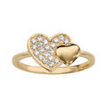 Bagues sur Artemare : Bague en plaqu&eacute; or 2 coeurs dont 1 pav&eacute; d'oxydes blancs et l'autre lisse