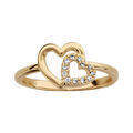 Bagues sur Artemare : Bague en plaqu&eacute; or 2 coeurs ajour&eacute;s crois&eacute;s dont 1 orn&eacute; d'oxydes blancs