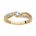 Bagues sur Artemare : Bague en plaqu&eacute; or collection joaillerie oxyde rond blanc au centre et 2 rangs d'oxydes blancs avec brins lisses en forme de vague