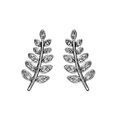Boucles d'oreilles en argent rhodi&eacute; feuille de fr&ecirc;ne orn&eacute;e d'oxydes blancs sertis et fermoir poussette