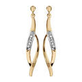 Boucles d'oreilles pendantes en plaqu&eacute; or brins tournants avec oxydes blancs sertis et fermoir poussette