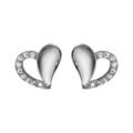 Boucles d'oreilles en argent rhodi&eacute; coeur &eacute;vid&eacute; contour d'oxydes blancs sertis et fermoir poussette