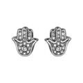 Boucles d'oreilles en argent rhodié main de Fatma ornée d'oxydes blancs et fermoir poussette Boucles d'oreille sur Artemare : Boucles d'oreilles en argent rhodié main de Fatma ornée d'oxydes blancs et fermoir poussette
