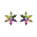 Boucles d'oreilles en argent rhodié marguerite en oxydes multicolores et fermoir poussette Boucles d'oreille sur Artemare : Boucles d'oreilles en argent rhodié marguerite en oxydes multicolores et fermoir poussette