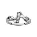 Bagues sur Artemare : Bague en argent rhodi&eacute; serpentin orn&eacute; d'oxydes blancs m&ecirc;l&eacute; &agrave; un brin lisse
